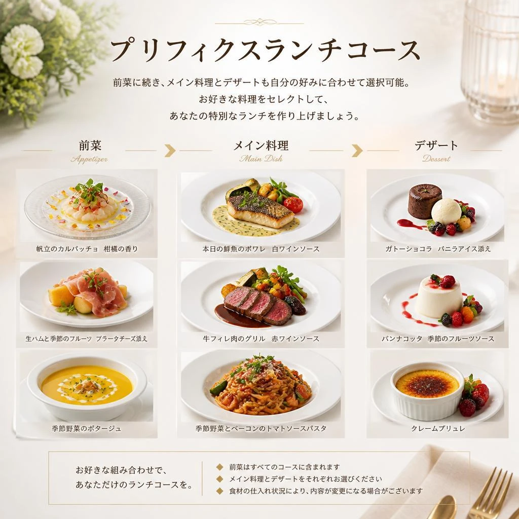 選べる料理で自分だけのコースを