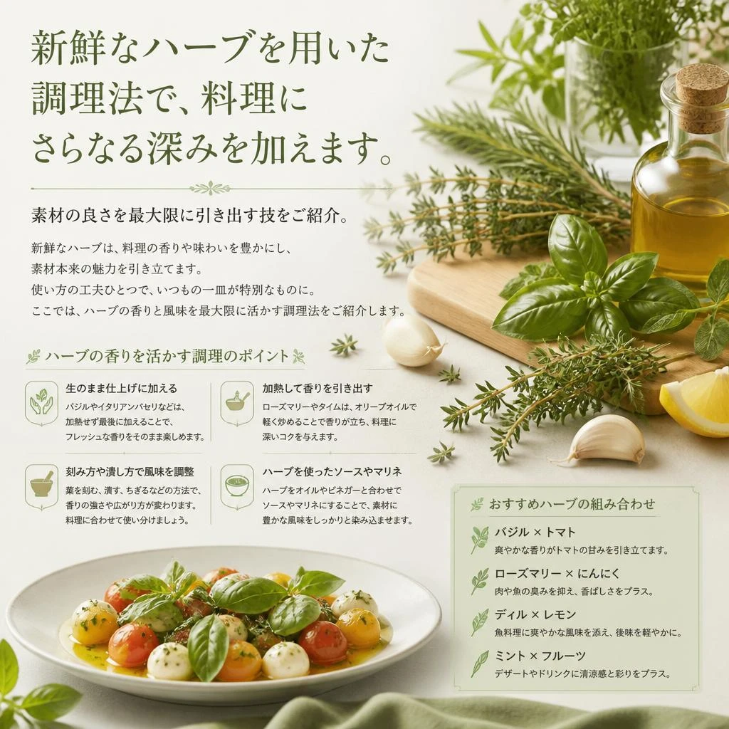 自家製ハーブで仕上げた料理